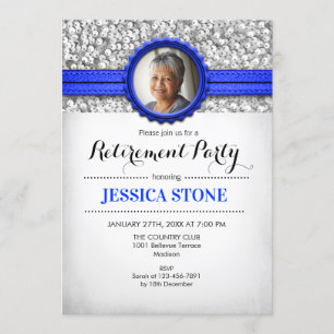 Invitation Retraite avec photo - Royal Blue Silver