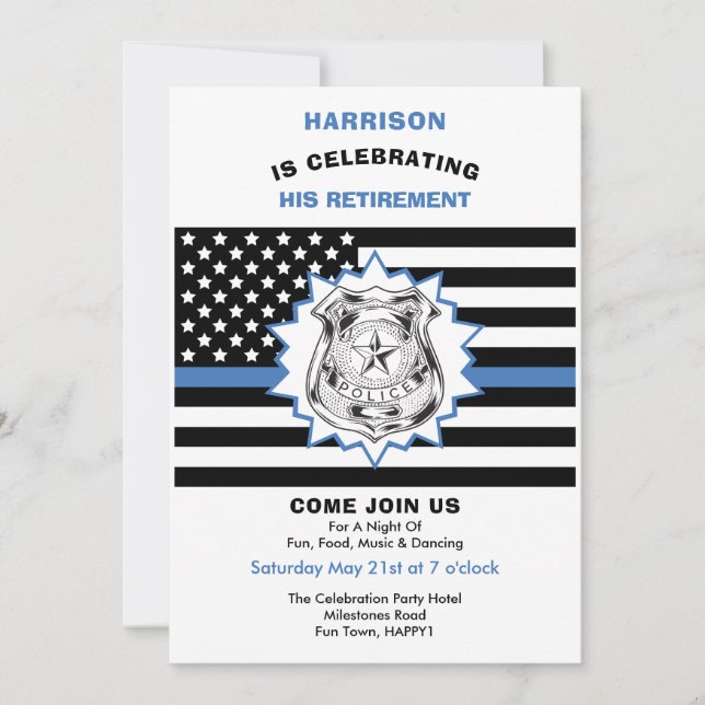 Invitation Retraite de la police Fête de la Ligne Bleue Mince (Devant)