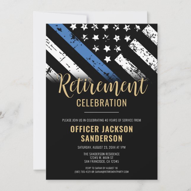 Invitation Retraite de la police Ligne Bleue Mince Applicatio (Devant)