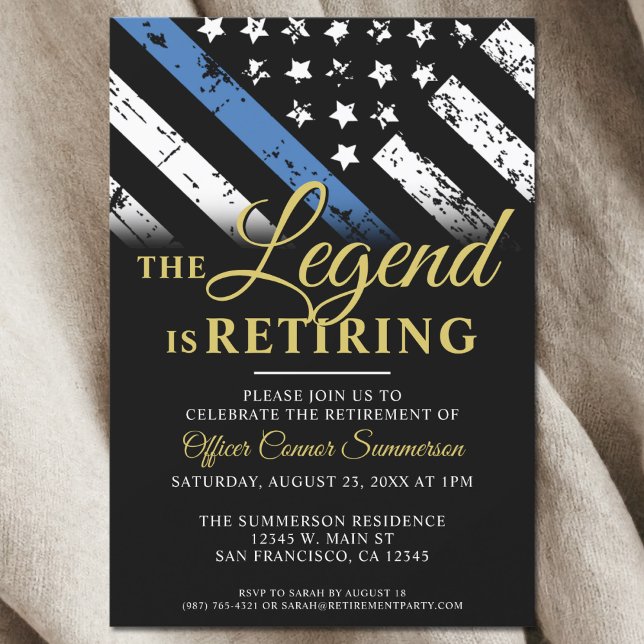 Invitation Retraite de la police Ligne Bleue Mince Applicatio (Police Thin Blue Line Retirement Party Invitation)