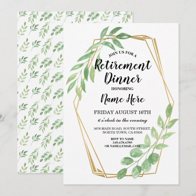 Invitation retraité des Feuilles de la Gold Frame (Devant / Derrière)