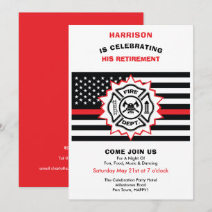 Invitation Retraite des pompiers Légère Fête de la ligne roug