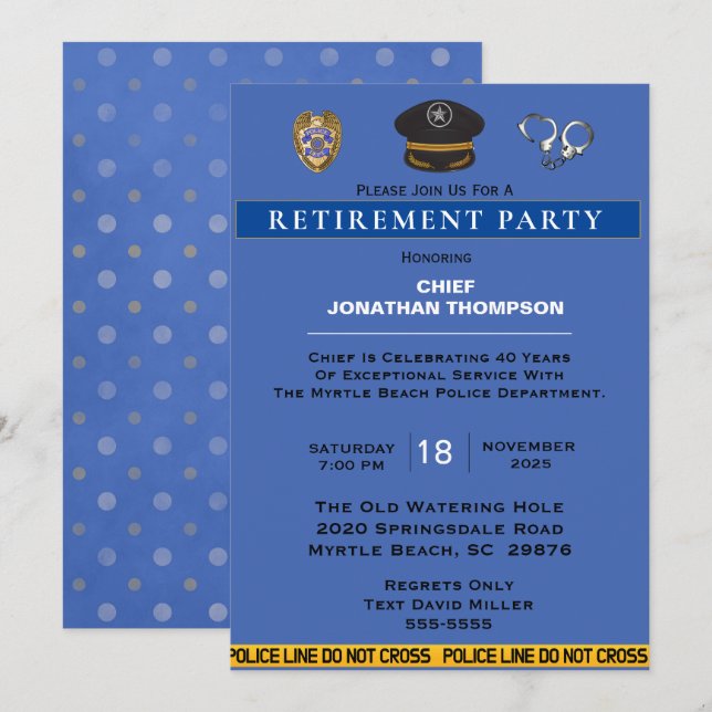 Invitation Retraite du chef de police Blue et Gold (Devant / Derrière)