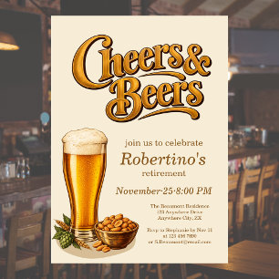 Invitation Retraite élégante en laiton Cheers & Beers