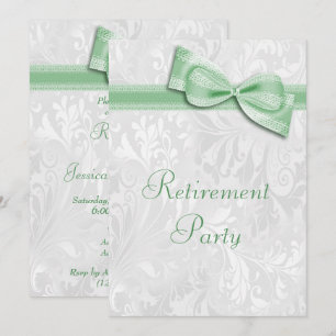 Invitation Retraite en damas vert et faux nœud