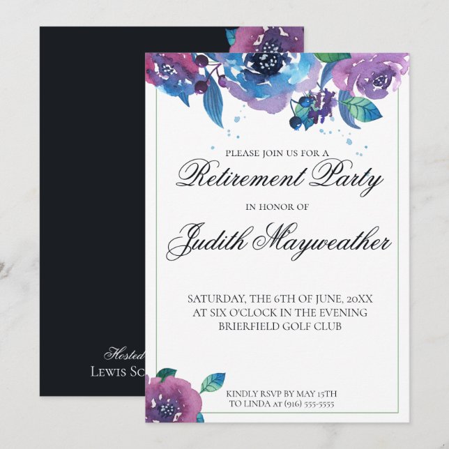 Invitation Retraite florale au crépuscule bleu profond (Devant / Derrière)