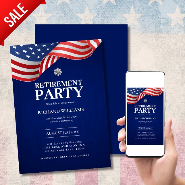 Invitation RETRAITE MILITAIRE Feuilles de chêne d'argent gros (Créateur téléchargé)