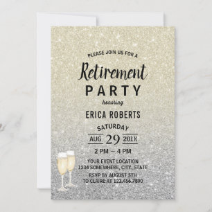 Invitation Retraite moderne ivoire et Parties scintillant arg