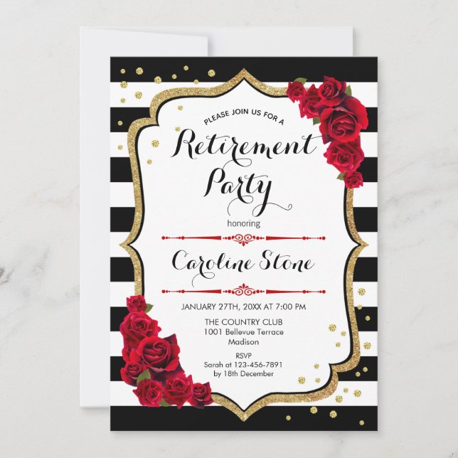 Invitation Retraite - Noir Blanc Grilles Roses (Devant)