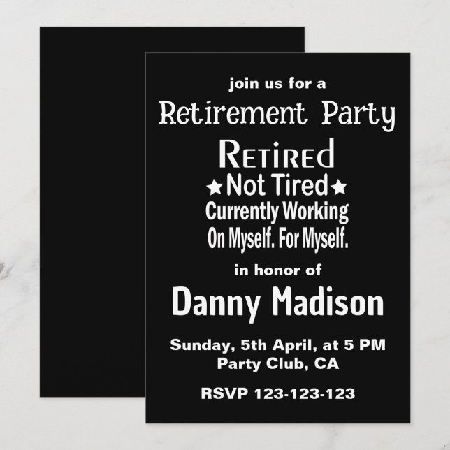 Invitation Retraité Non Fatigué Drôle Parti de retraite (Devant / Derrière)