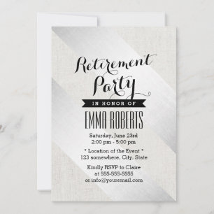 Invitation Retraite Party Moderne Argent Stripes Faux Linen