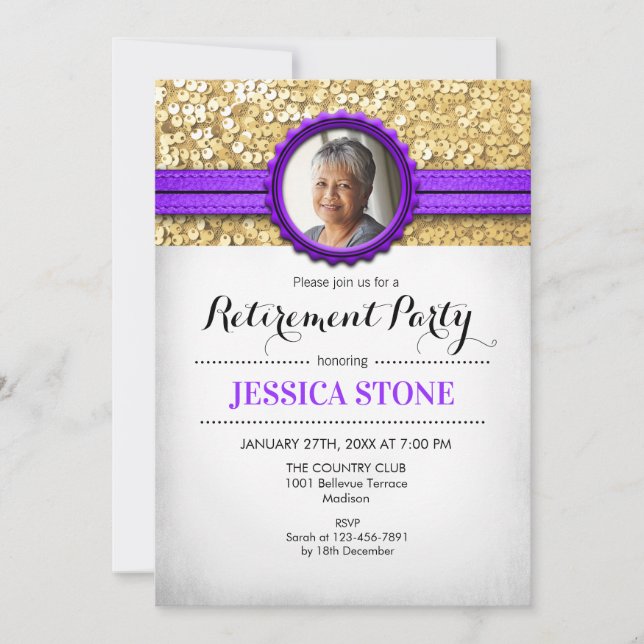 Invitation Retraite photo - Purple Gold White (Devant)