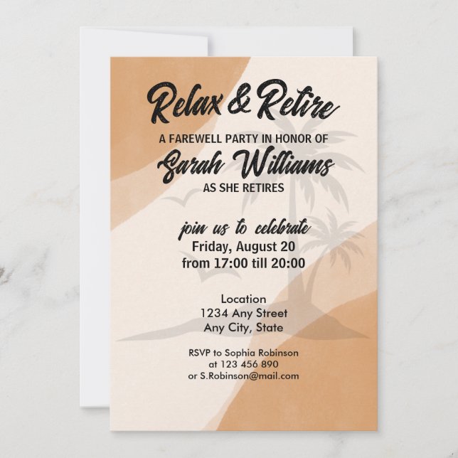 Invitation Retraite Relax & Retire Société Farewell Party (Devant)