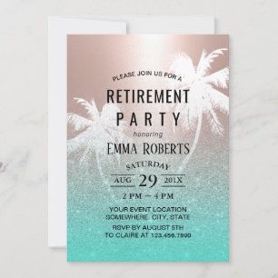 Invitation Retraite Tropical Palm Tree Rose Or & Turquoise