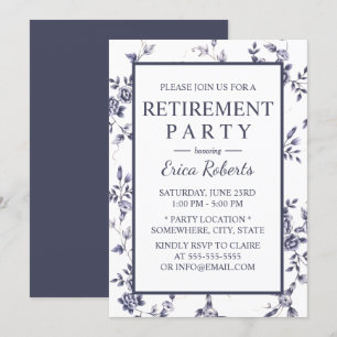 Invitation Retraite vintage en porcelaine bleue et blanche