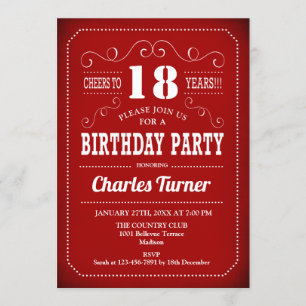 Invitation Retro 18e fête d'anniversaire - Rouge Blanc