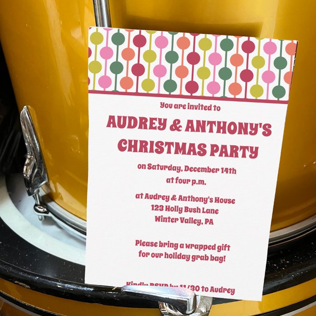 Invitation Retro 1970 Motif fête de Noël personnalisée (Créateur téléchargé)