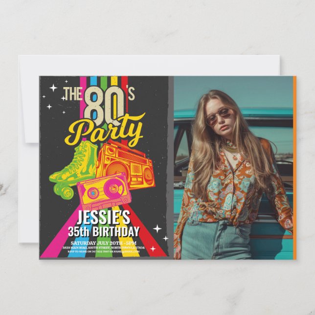 Invitation Retro 1980 Anniversaire 80 Photo du Parti (Devant)
