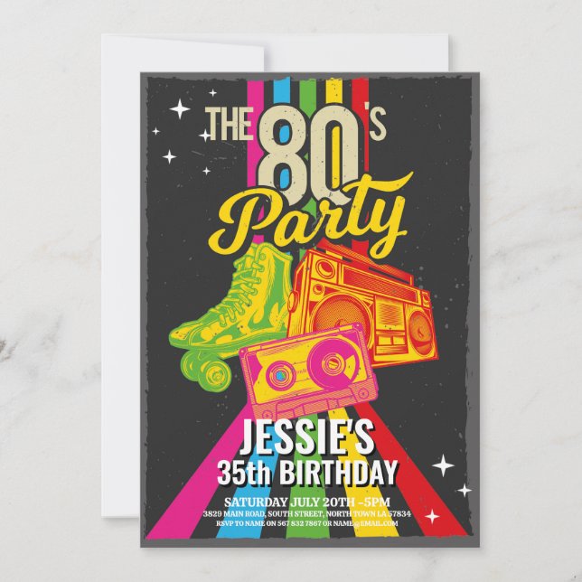 Invitation Retro 1980 Anniversaire des années 80 (Devant)