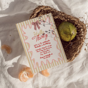 Invitation Retro 30ème Main Peint Bow Bonjour Trente Annivers