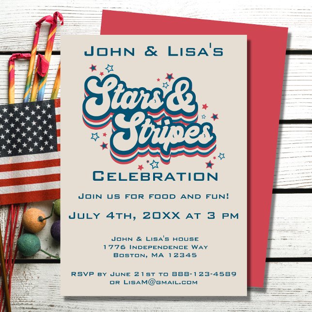 Invitation Retro 4 juillet Party (Celebrate the 4th with this retro party invitation. )