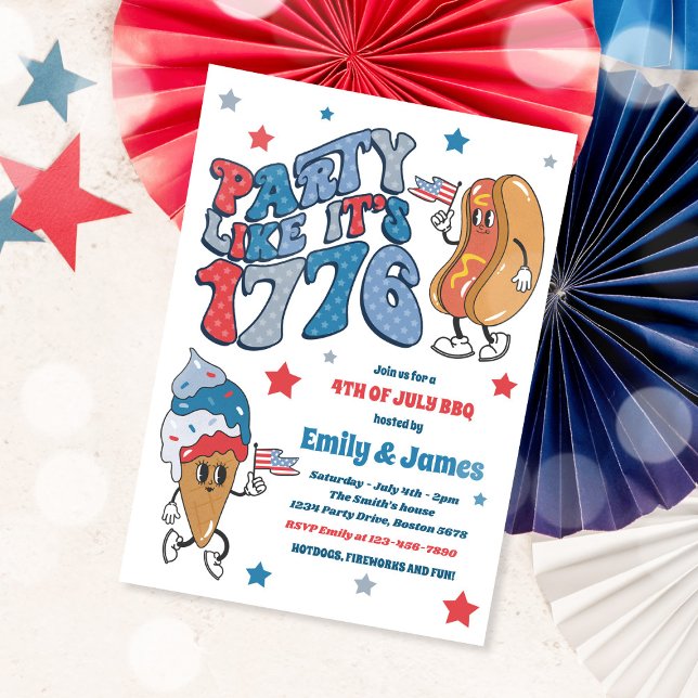 Invitation Retro 4 juillet Party Like It's 1776 BBQ Party (Créateur téléchargé)