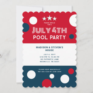 Invitation Retro 4 juillet Pool Party Rouge Blanc Bleu