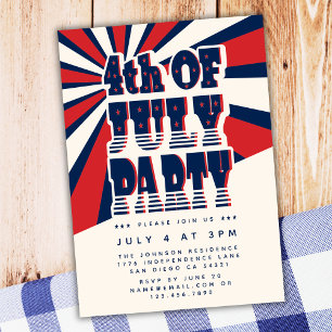 Invitation Retro 4 juillet Red White et Blue Party
