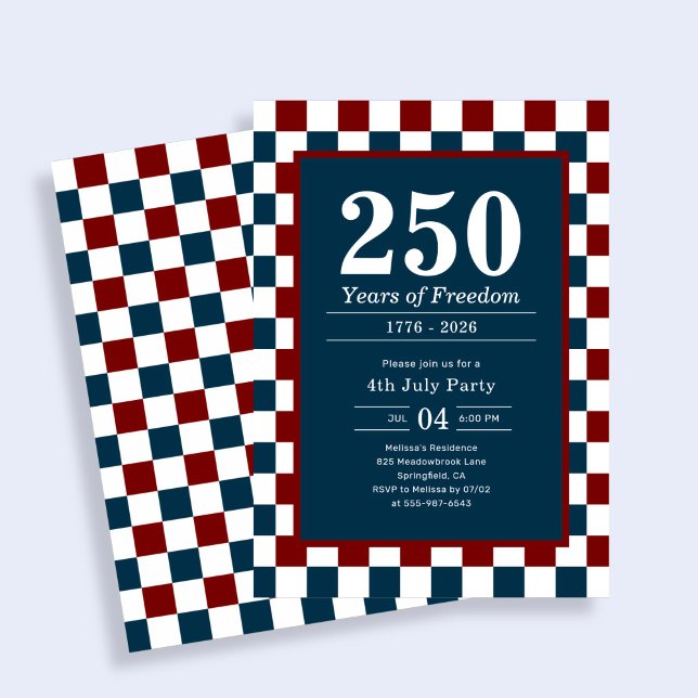 Invitation Retro 4th of July 250 Years Party Checkered (Créateur téléchargé)