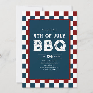 Invitation Retro 4th of July BBQ Party Checkered 