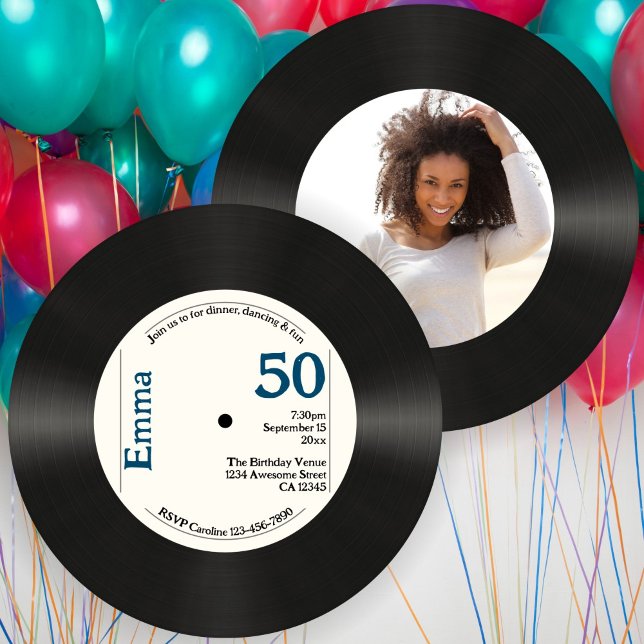 Invitation Retro 50e anniversaire Photo Faux Vinyl Record Mus (Créateur téléchargé)