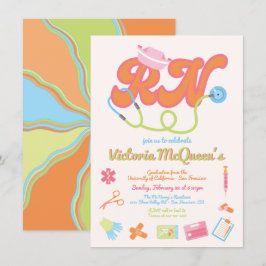 Invitation Rétro 60's 70's Infirmière Graduation