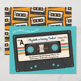 Invitation Retro 80's 90's Cassette Musique Anniversaire