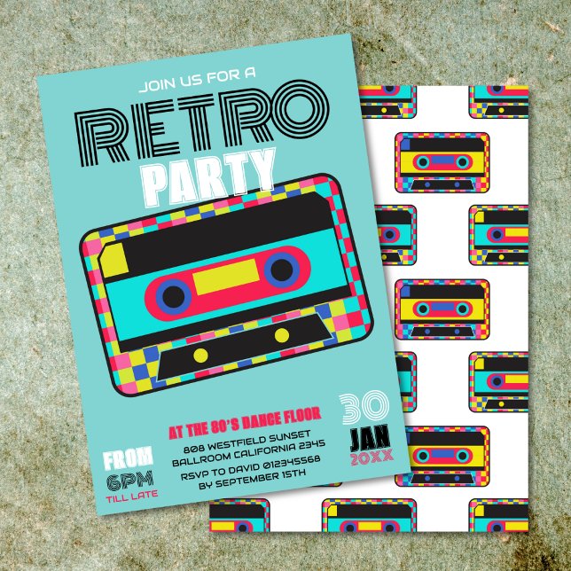 Invitation Retro 80s Neon Cassette Dance Party (Créateur téléchargé)