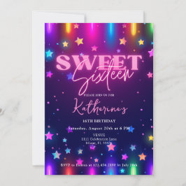 Invitation Retro 80s Neon Laser Glow Sweet 16 Seize