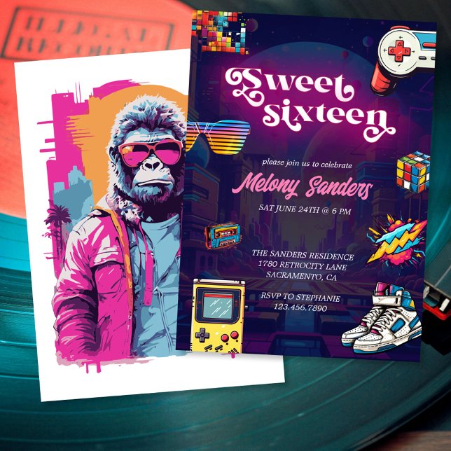 Invitation Retro 80's Sweet 16 fête d'anniversaire (Créateur téléchargé)