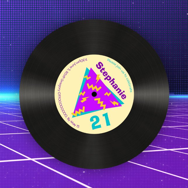 Invitation Retro 80s Thématique 21e Anniversaire Faux Record (Créateur téléchargé)