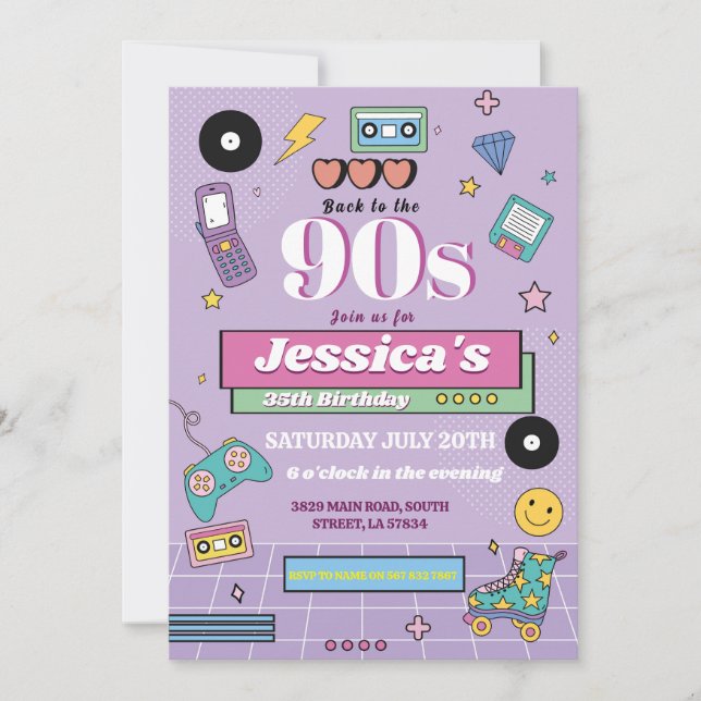 Invitation Retro 90s Anniversaire des années 90 (Devant)