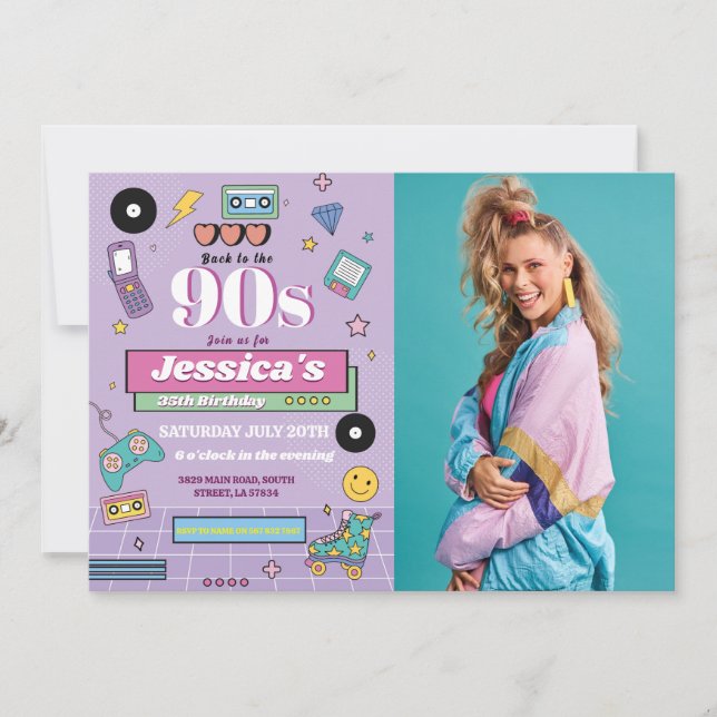 Invitation Retro 90s Anniversaire des années 90 Photo Fête de (Devant)