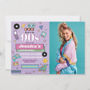 Invitation Retro 90s Anniversaire des années 90 Photo Fête de