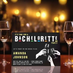 Invitation Retro 90s Colorful Cheers Bachelorette Party Noir
