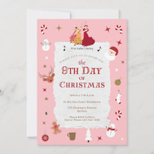 Invitation Rétro 9e jour de Noël Mignon milieu du siècle Xmas