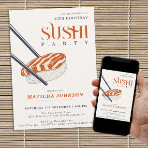 Invitation Retro Adult Sushi Party Simple 80e anniversaire