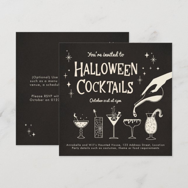 Invitation Retro Adulte Halloween Boissons et Cocktails invit (Devant / Derrière)
