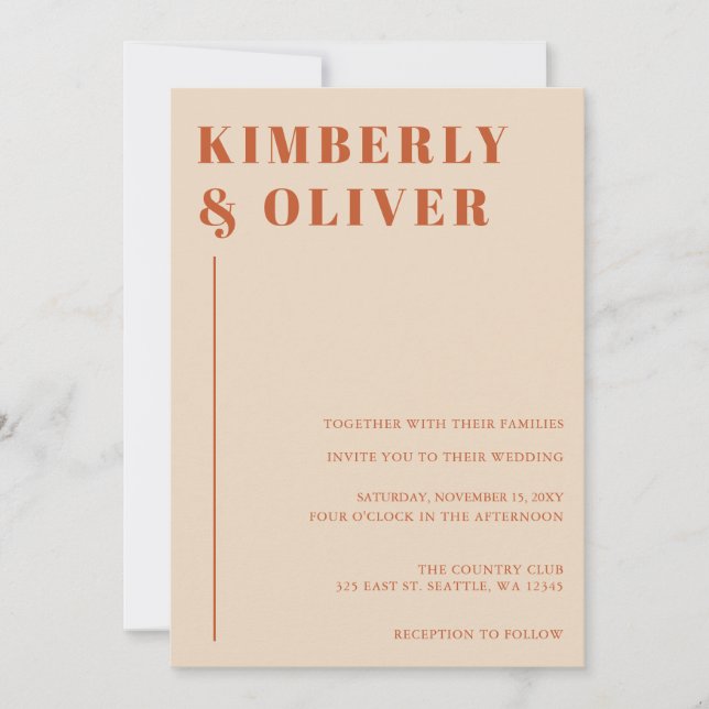 Invitation Rétro Aquarelle Stripes Terracotta Orange Mariage (Devant)