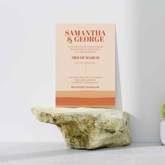 Invitation Rétro Aquarelle Stripes Terracotta Orange Mariage (Retro Watercolor Stripes Terracotta Orange Wedding Invitation)