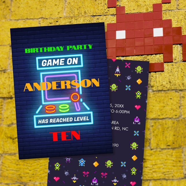 Invitation Retro Arcade Jeu Anniversaire (Créateur téléchargé)