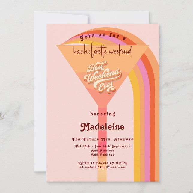 Invitation Retro Arch Vintage Sunset Bachelorette Bienvenue (Devant)
