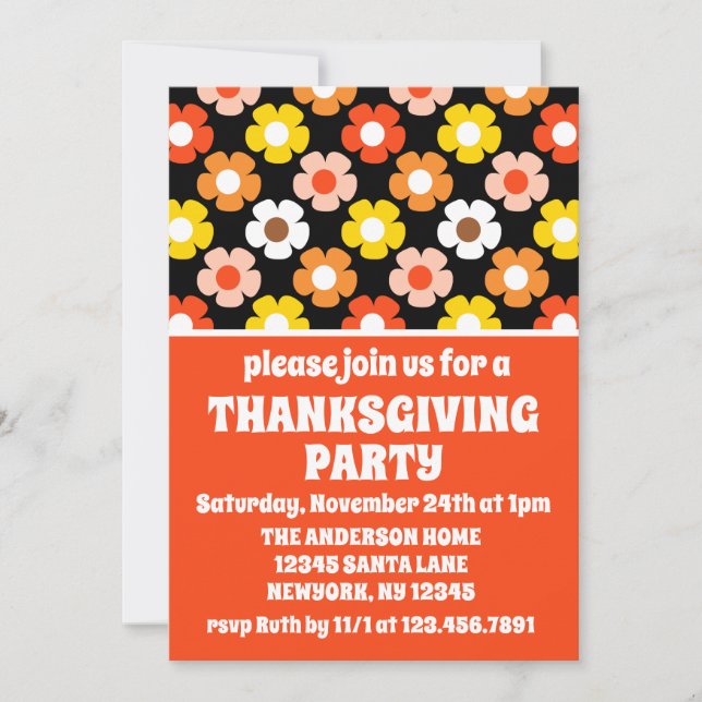 Invitation Retro Automne Fleurs d'automne Black Thanksgiving  (Devant)