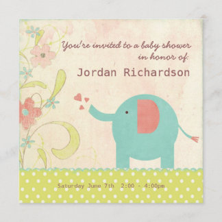 Invitation Rétro baby shower unisexe d'éléphant